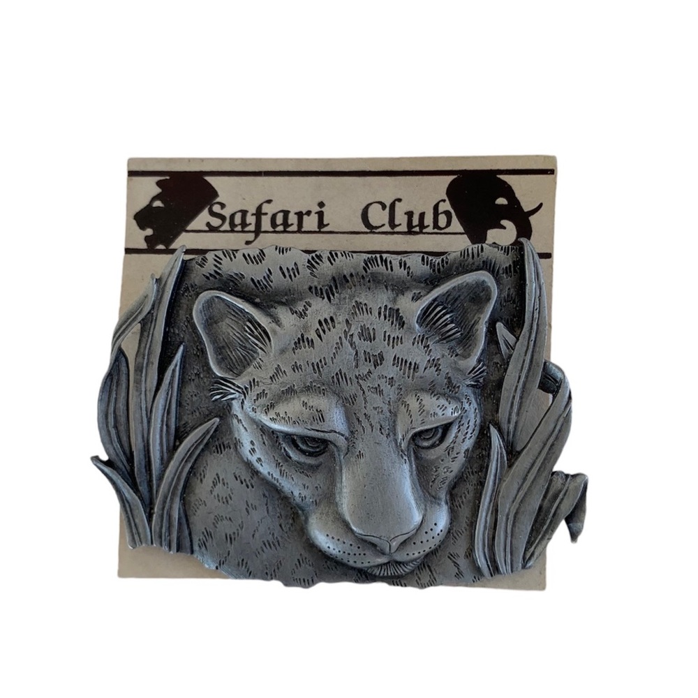 Vintage Safari Club Pewter Leopard Pin Brooch